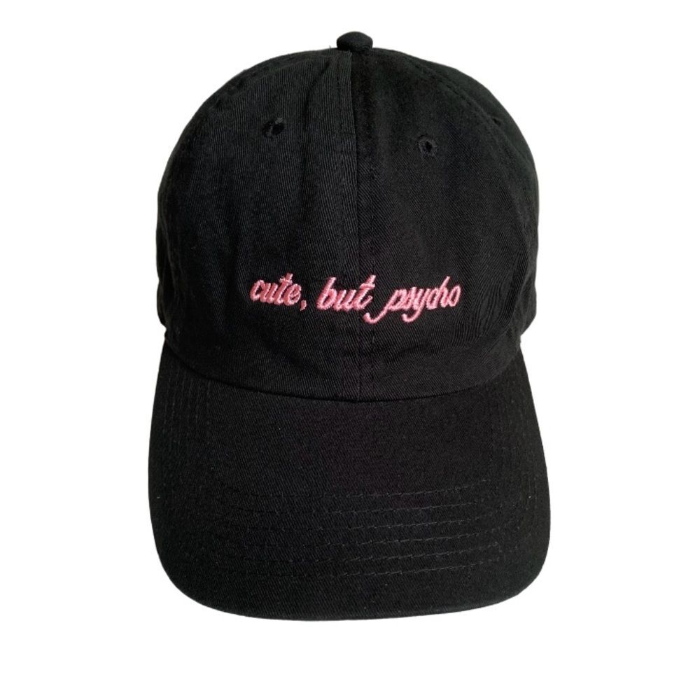 David and Young "Cute, But Psycho" Embroidered Black Hat Baseball Cap Adjustable